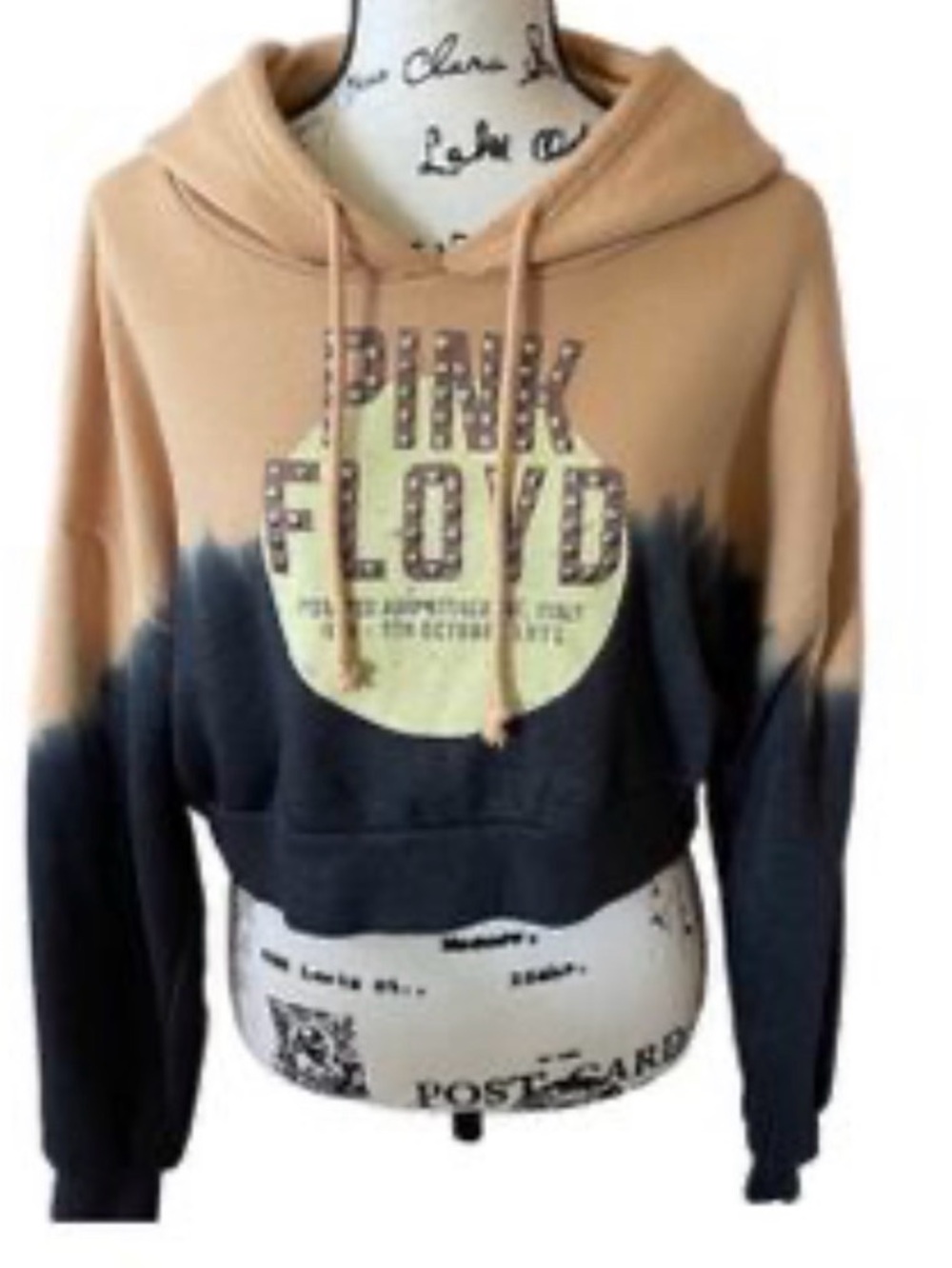 Pink Floyd Tie-Dye Cropped Hoodie - Tan & Black M
